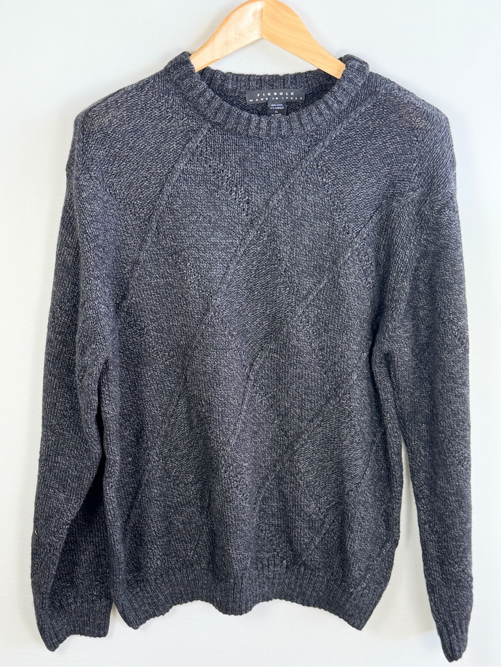 Men’s Wool Blend Sweater Gray Crewneck Textured Knit Classic XL Fiesole
